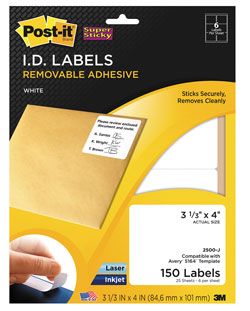 Post it Super Sticky Removable InkjetLaser ID Labels 3 13 x 4 White 