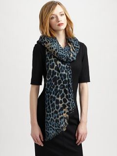 Yves Saint Laurent   Wool & Cashmere Leopard Print Scarf    