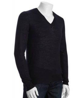 Prada navy silk cotton v neck sweater