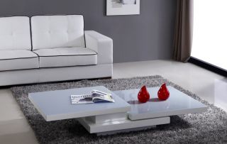 Table basse Estrada plateaux pivotants   Verre trempé et Mdf 