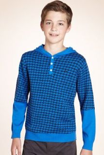 Boys Limited Pure Cotton Dogtooth Print Knitted Jumper   Marks 