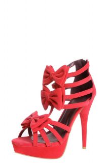 Pippa Coral Suedette Bow Cage Platform Heels at boohoo