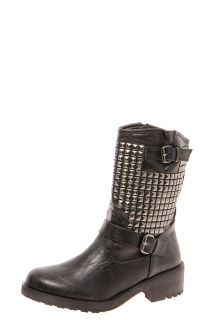 Ellianah All Over Studded Leather Look Biker Boot at boohoo