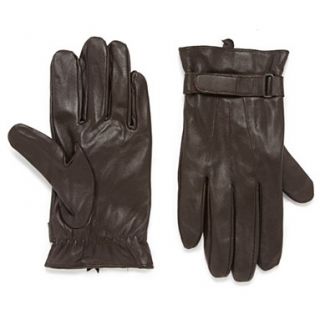 Designer dark brown leather rip tape strap gloves  