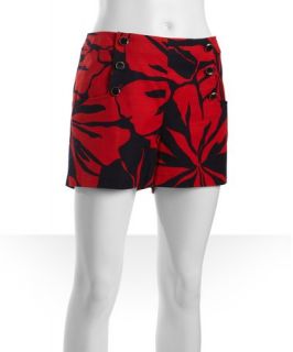 Shoshanna red floral print stretch cotton Cadence high waist shorts