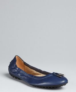 Tods marine blue leather Dee bow detail ballet flats