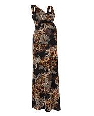 Brown Pattern (Brown) Maternity Black Leopard Print Baroque Maxi Dress 