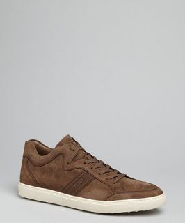 Tods taupe brushed leather logo stripe sneakers