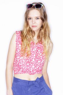 Teens Emily Cotton Tie Front Sleeveless Floral Shirt at boohoo