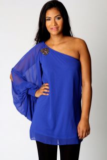 Home 000old products  Becky One Shoulder Embellished Chiffon Tunic 