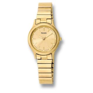Pulsar Watch, Gold Bezel / White Leather Strap   480313, Watches at 