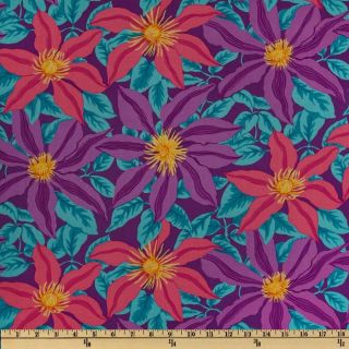 Cottage Garden Clematis Purple   Discount Designer Fabric   Fabric 
