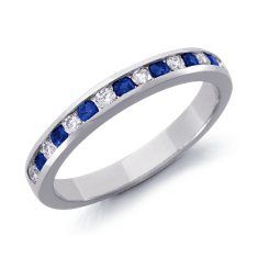 Channel Set Sapphire and Diamond Ring in 18k White Gold (0.18 ct. tw.)