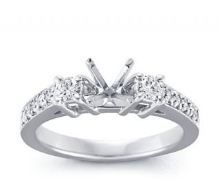 Trio Pave Diamond Engagement Ring in 14k White Gold (1/4 ct. tw 