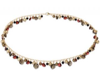 Freshwater Cultured Pearl, Onyx, Smokey Quartz, Garnet Necklace in 14k 