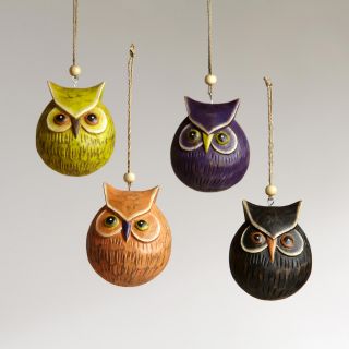 Wood Carved Owl Ornaments, Set of 4  World Market