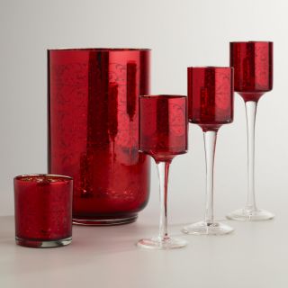 Red Etched Frosted Glass Candle Holders  World Market