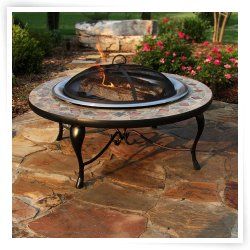 Slate Mosaic Fire Pit with Copper Accents  Stainless Steel Bowl