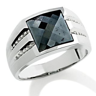 Mens Hematite Ring in 10K White Gold with Diamond Accents   Clearance 