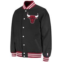 Chicago Bulls Black Mitchell & Ness Wool/Leather Varsity Front Snap 