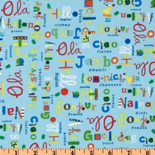 What A World Words Blue   Discount Designer Fabric   Fabric