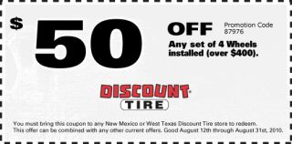 50 Off when you buy any set of 4 Wheels installed (over $400). You 