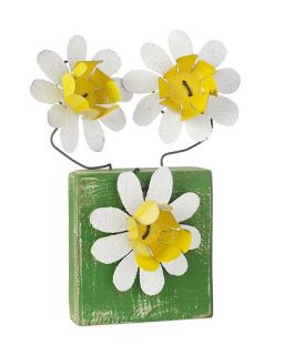 RECLAIMED TIN FLOWER BLOCK  Daisy, Recycled, Roof, Wood, Sculpture 