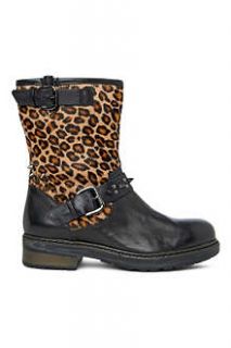 CARVELA Strike leopard print leather biker boots