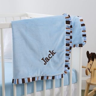 6150   Blue Velour Embroidered Baby Blanket   Blanket