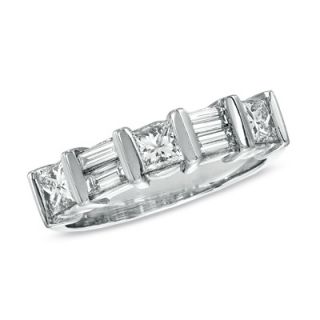 CT. T.W. Princess Cut and Baguette Diamond Wedding Band in Two Tone 