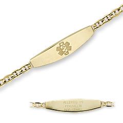 Ladies Tapered Medical Notification ID Bracelet in 10K Gold (3 Lines 