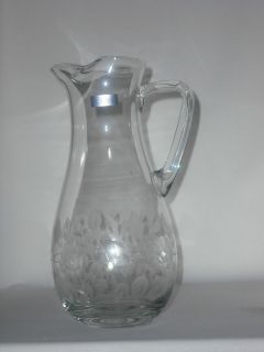 TOSCANY ROMANIA hand blown CRYSTAL WATER PITCHER etched flowers EXC