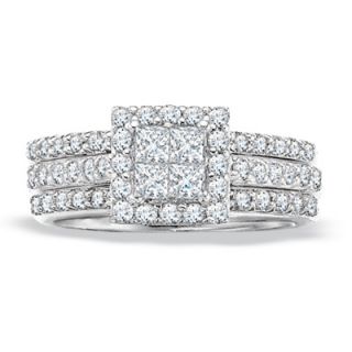 CT. T.W. Princess Cut Diamond Wedding Set in 14K White Gold 