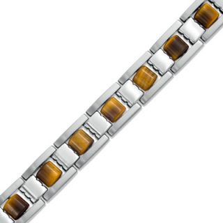 Mens Stainless Steel Tiger Eye Bead Bracelet   8.5   Bracelets 