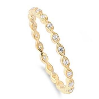 Silver Eternity Ring w/Clear CZ Yellow Gold Plated   Sizes 4 5 6 7 8 9 