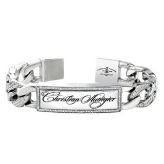 Christian Audigier Mens Crystal Logo Bracelet in Sterling Silver 