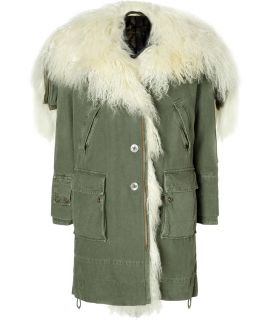 Ermanno Scervino Army Green Fur Hooded Parka In Mongolia Canvas 