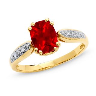 Cushion Cut Lab Created Ruby Ring in 14K Gold with Diamond Accents 