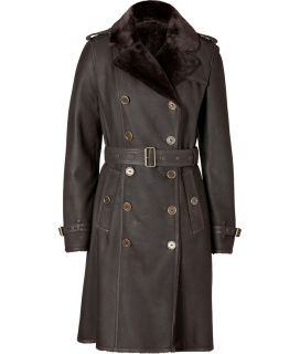 Burberry Brit Dark Clove Brown Deansborough Lamb Shearling Trench Coat 