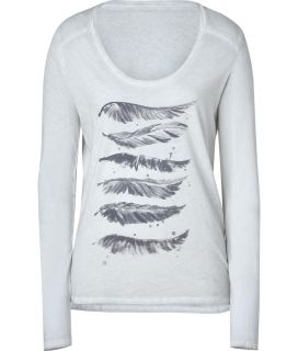 Zadig & Voltaire Light Grey Heather Kit Feather Print T Shirt  Damen 