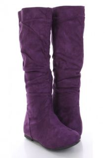 Purple Faux Suede Slouchy Casual Mid Calf Boots @ Amiclubwear Boots 