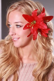 Red Gradient Printed Tropical Flower Hair Clip @ Amiclubwear Girls 