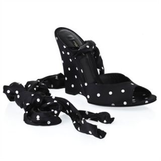 Dolce&Gabbana Black/White Satin Polka Dot Wedge Shoes 11cm Heel