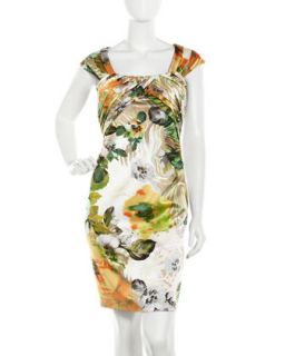 Pleated Floral Print Dress   