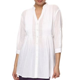 Kushi White Pleated Cotton Tunic Shirt