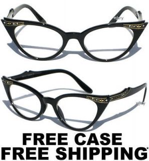   CLEAR LENS GLASSES BLACK FRAME WITH RHINESTONES Retro Vintage Style