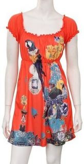 SEXY PRETTY PARROT BIRD FLORAL COLORFUL PEASANT CRUISE MINI DRESS NEW 