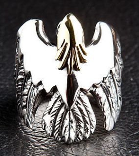 14K YELLOW GOLD EAGLE HAWK 925 STERLING SILVER MENS RING Size 11 US 