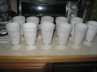 Set of 11 White Milk Glass Goblets in very good Condition, Grape 