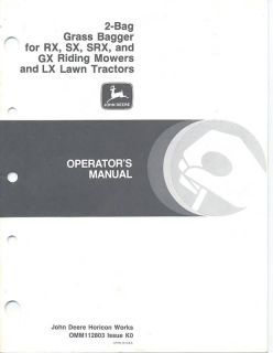 John Deere RX SX GX LX Grass Bagger Operators Manual
